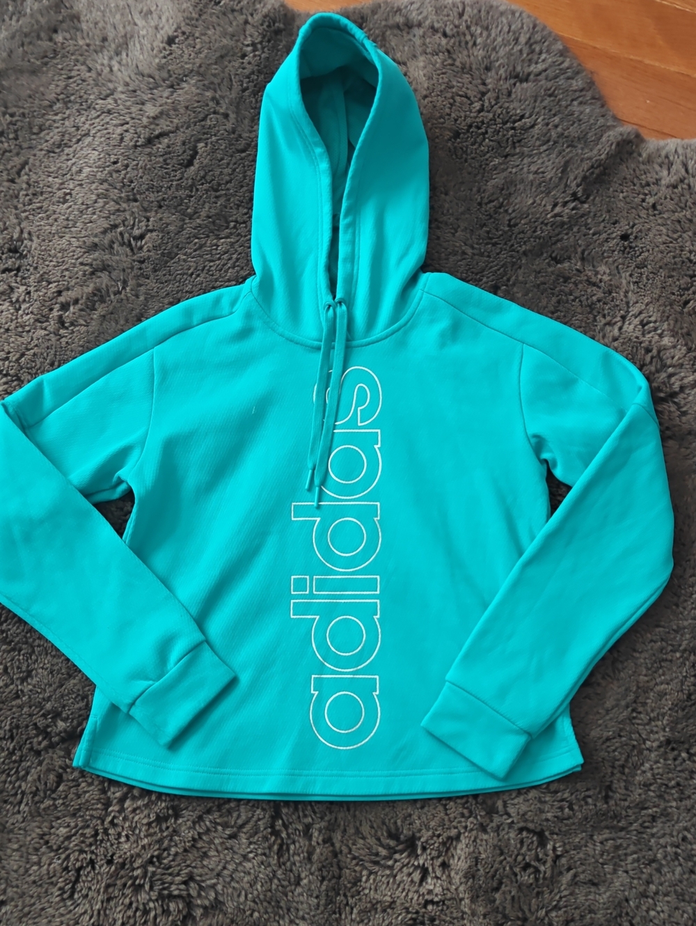 adidas Teal/Blue Pullover Hoodie with Vertical Logo